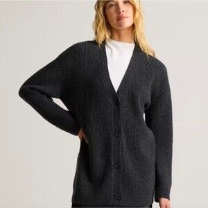 Quince 100% Cashmere Oversized XS Ribbed Cardigan – Charcoal Gray – NWT